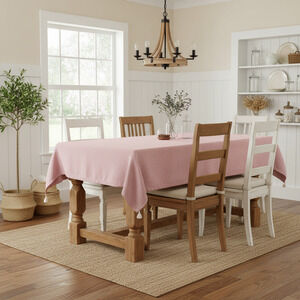 NEW Farmhouse Cottage Rectangle Pink Cotton Linen Table Cloth Tassels 71" x 52"